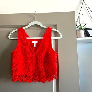 Red Cropped Scalloped Top